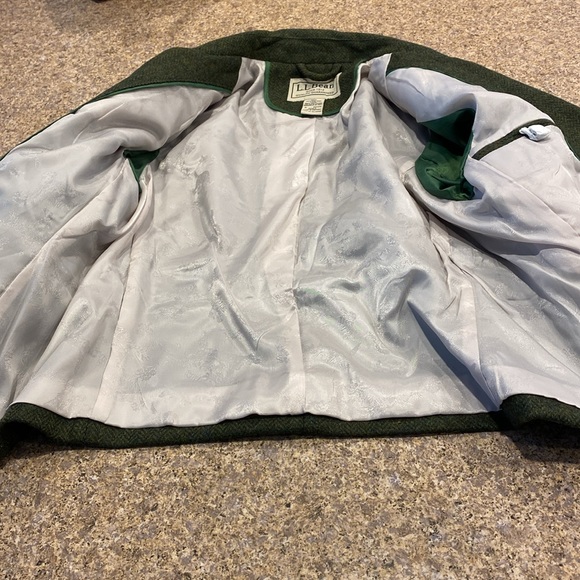L.L. Bean Wool Blazer Jacket Green Herringbone Vintage 12 Petite - Picture 16 of 17